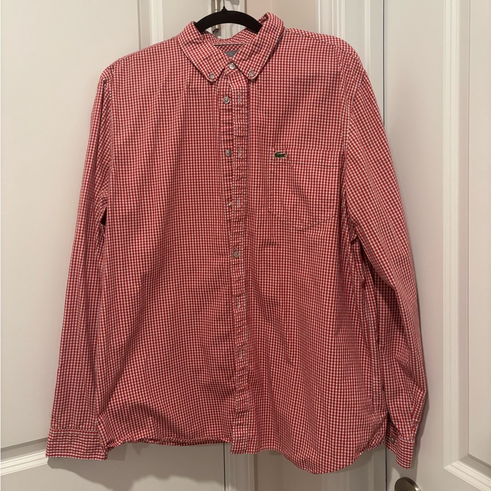 Lacoste Men's Red Gingham Button Down Shirt